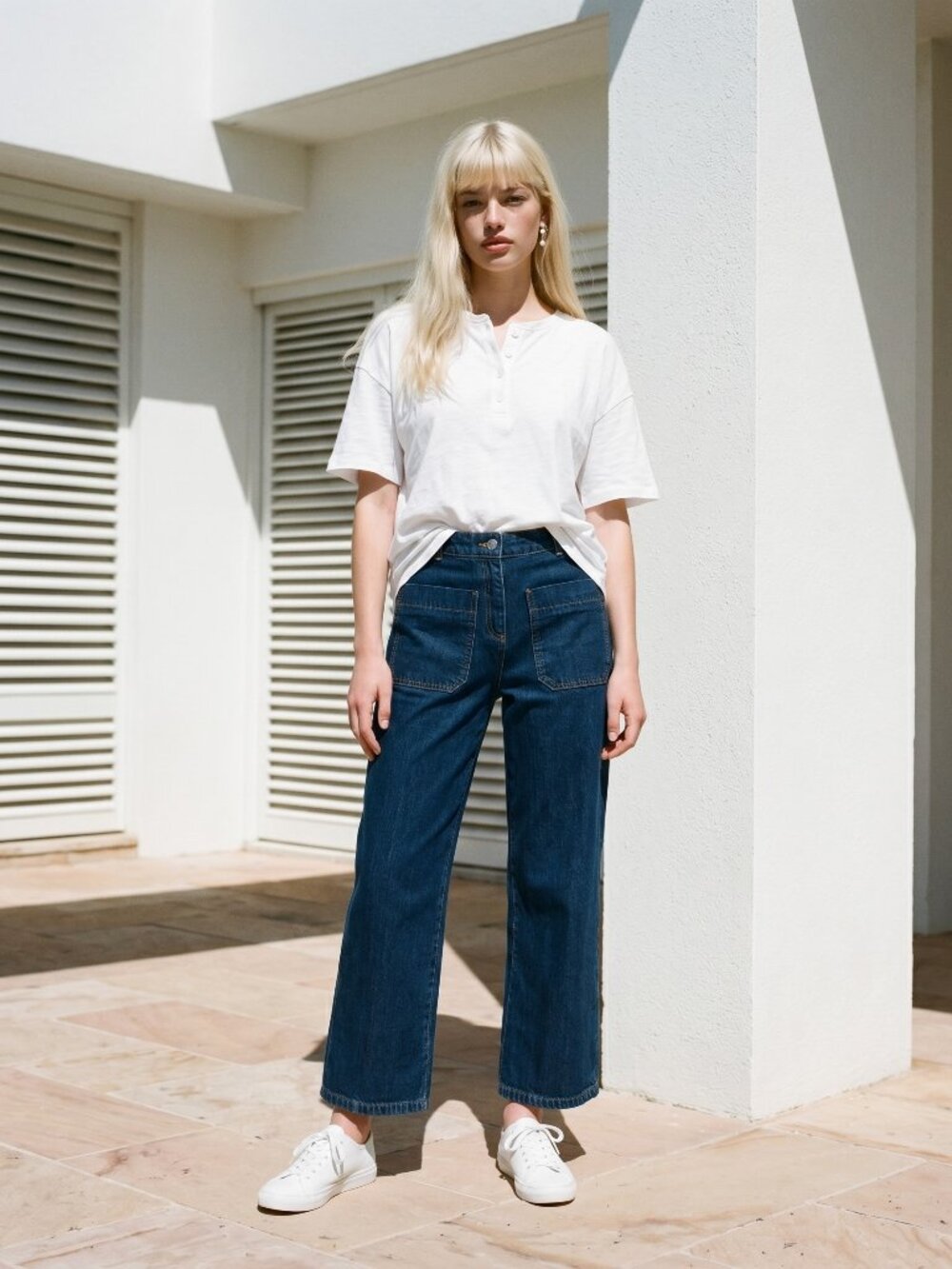Vanessa Bruno Helias Straight Cropped Jeans Dark Indigo Patch Pocket FR38 EUC